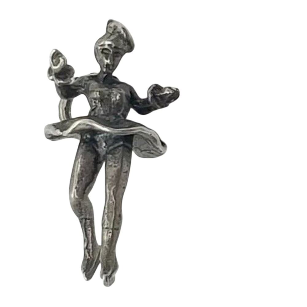 Vintage 3D Charm 925 Sterling Silver Figure Ice Skater Skating Dance 1950s